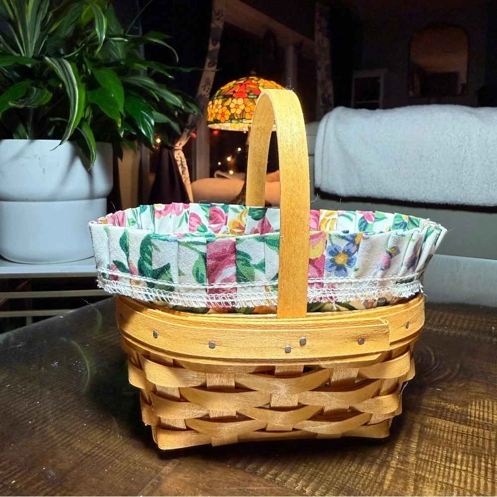 Longaberger Small Oval Basket Handle Floral Liner Protector CottageCore Ohio VTG